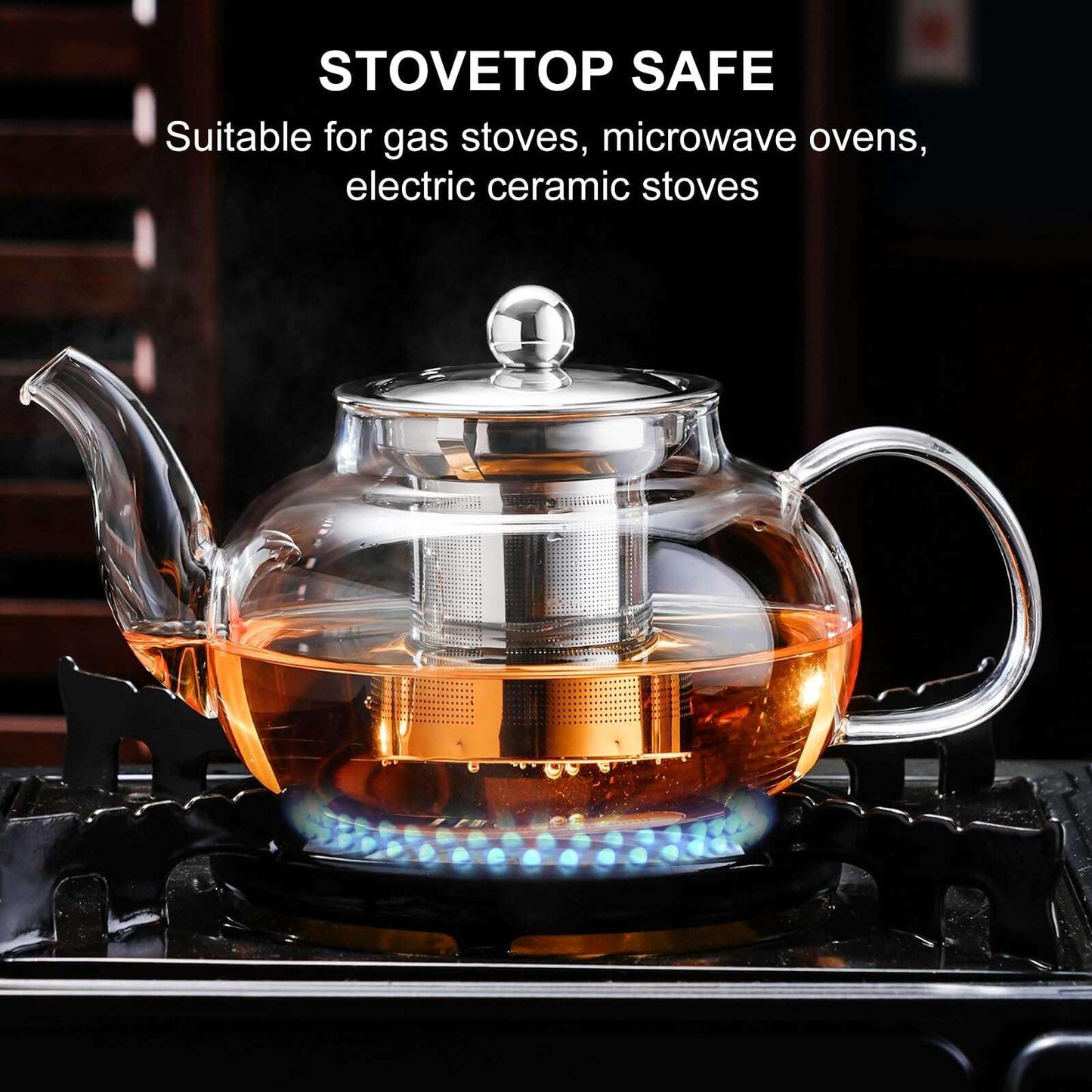 Baalaka Glass Teapot 20oz/600ml, Borosilicate Stovetop & Travel, Stainless Infuser for Blooming/Loose Tea