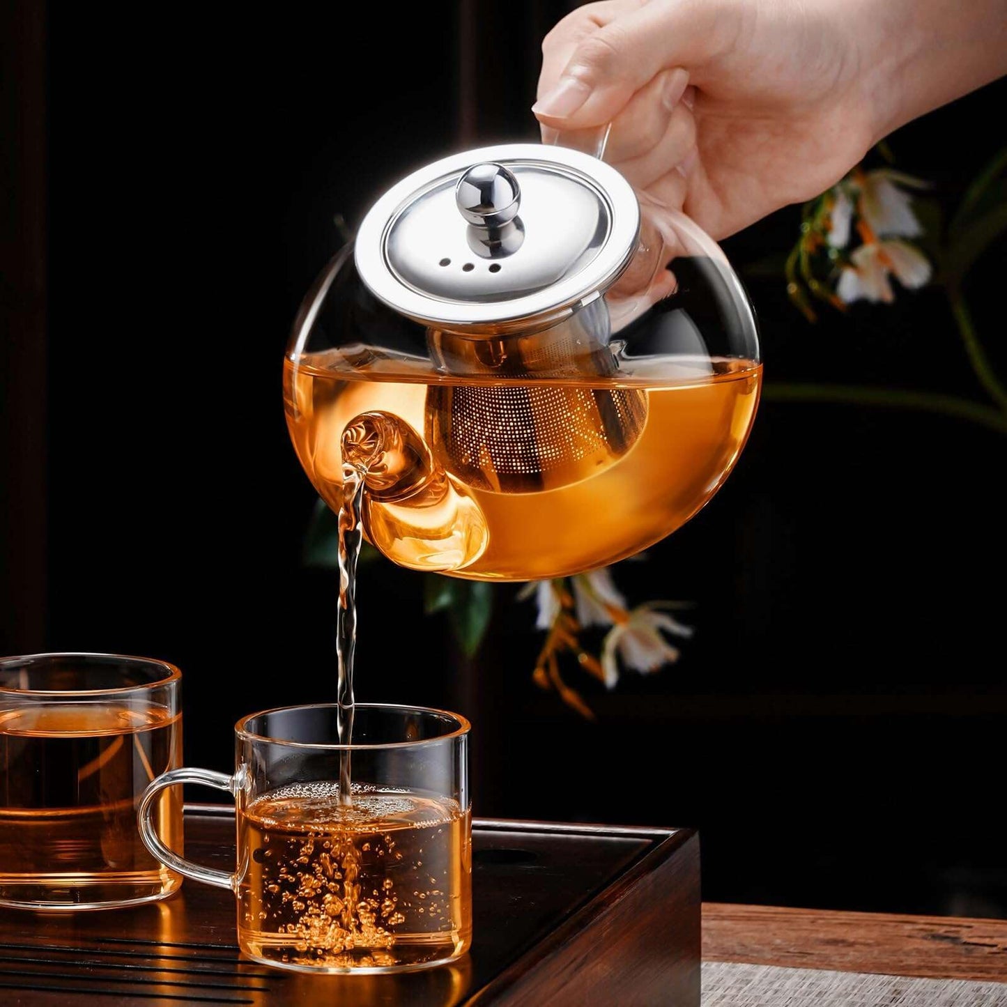 Baalaka Glass Teapot 20oz/600ml, Borosilicate Stovetop & Travel, Stainless Infuser for Blooming/Loose Tea