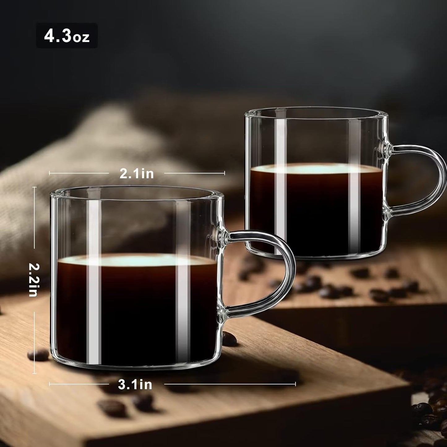 Baalaka Espresso Cups, 4.3 Oz Espresso Shot Glass Set of 2