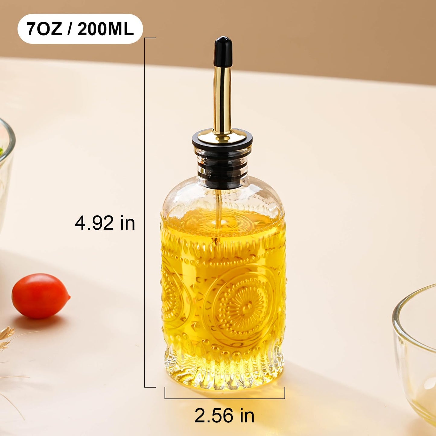 Baalaka Olive Oil Dispenser Bottle Glass 7 oz with Airtight Lid
