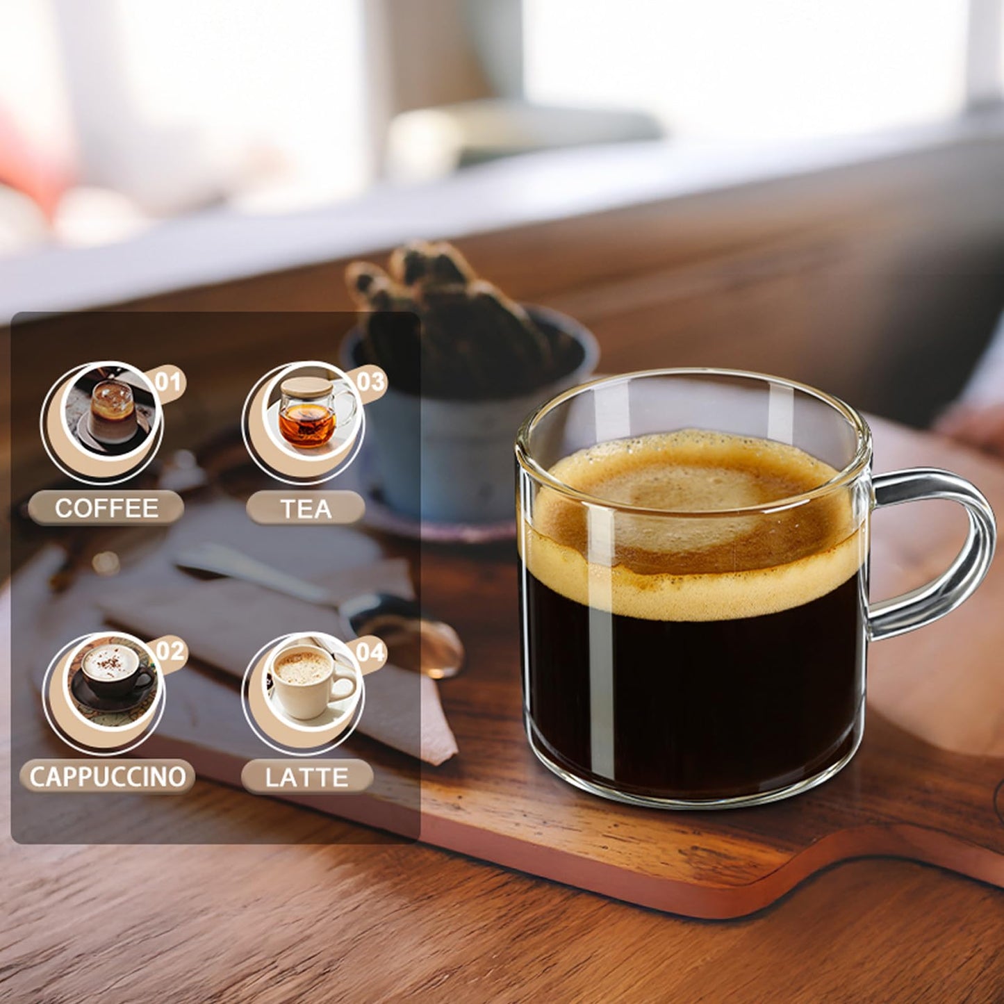 Baalaka Espresso Cups, 4.3 Oz Espresso Shot Glass Set of 2