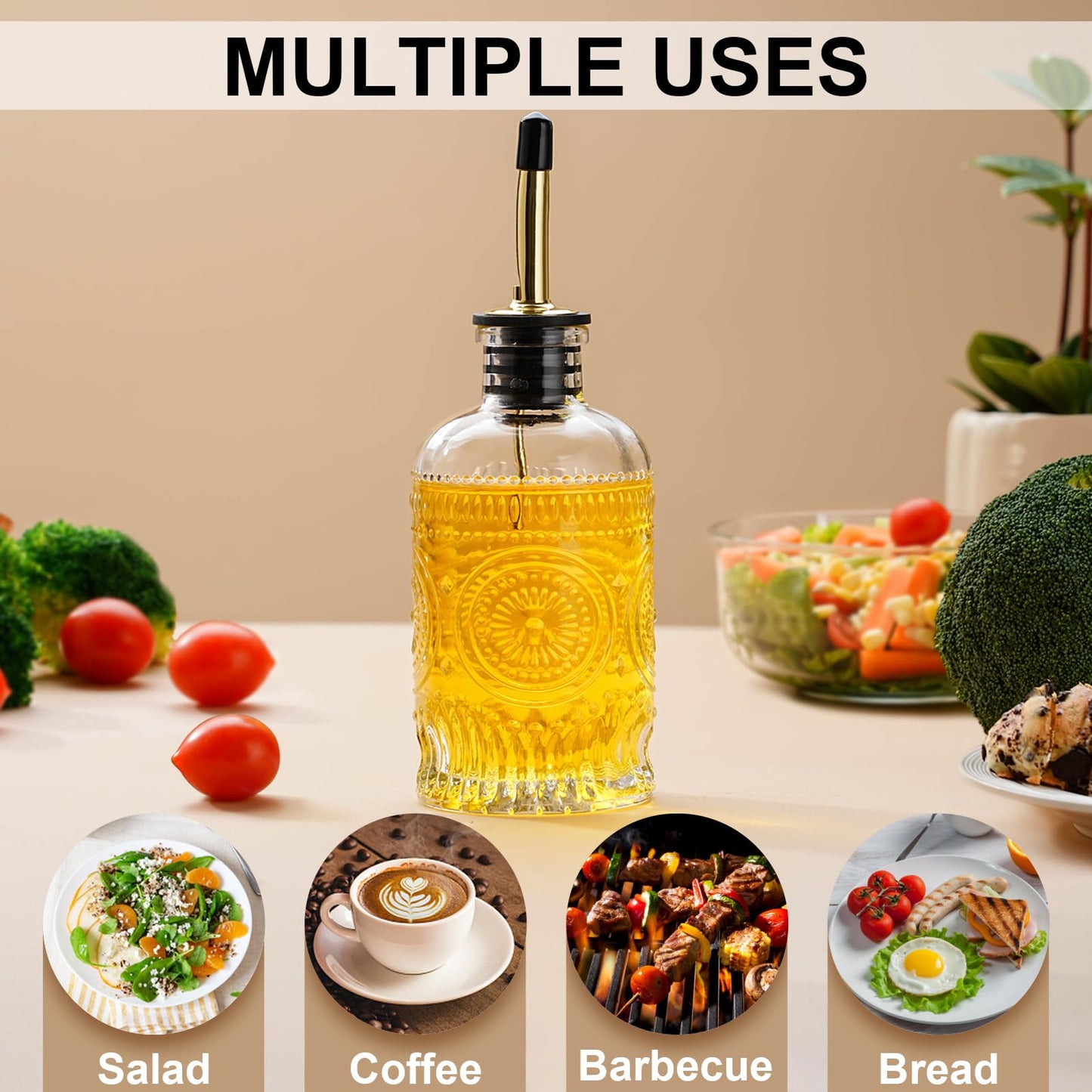 Baalaka Olive Oil Dispenser Bottle Glass 7 oz with Airtight Lid