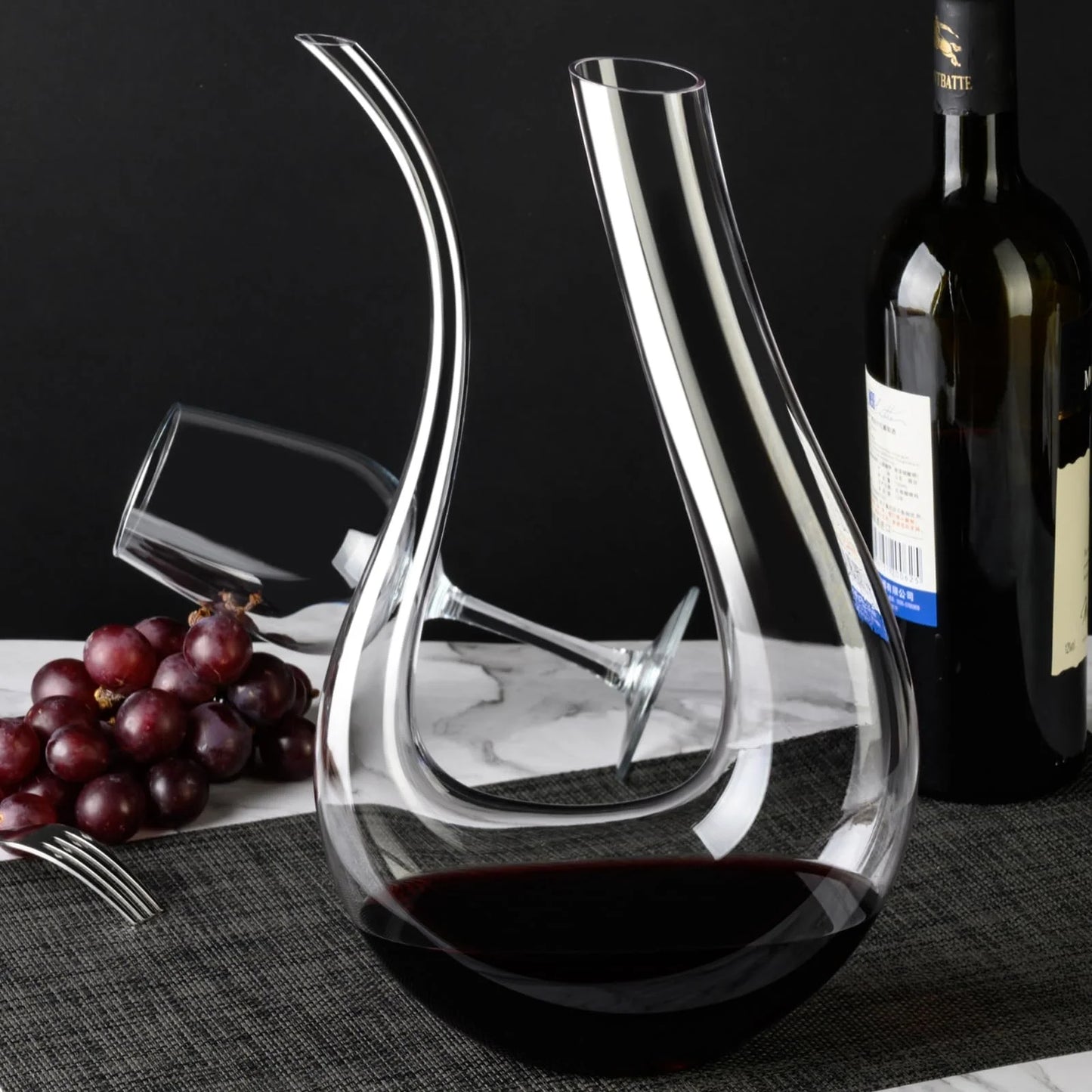 Baalaka Wine Decanter, Hand Blown Lead-Free Crystal Glass Red Wine Decanter