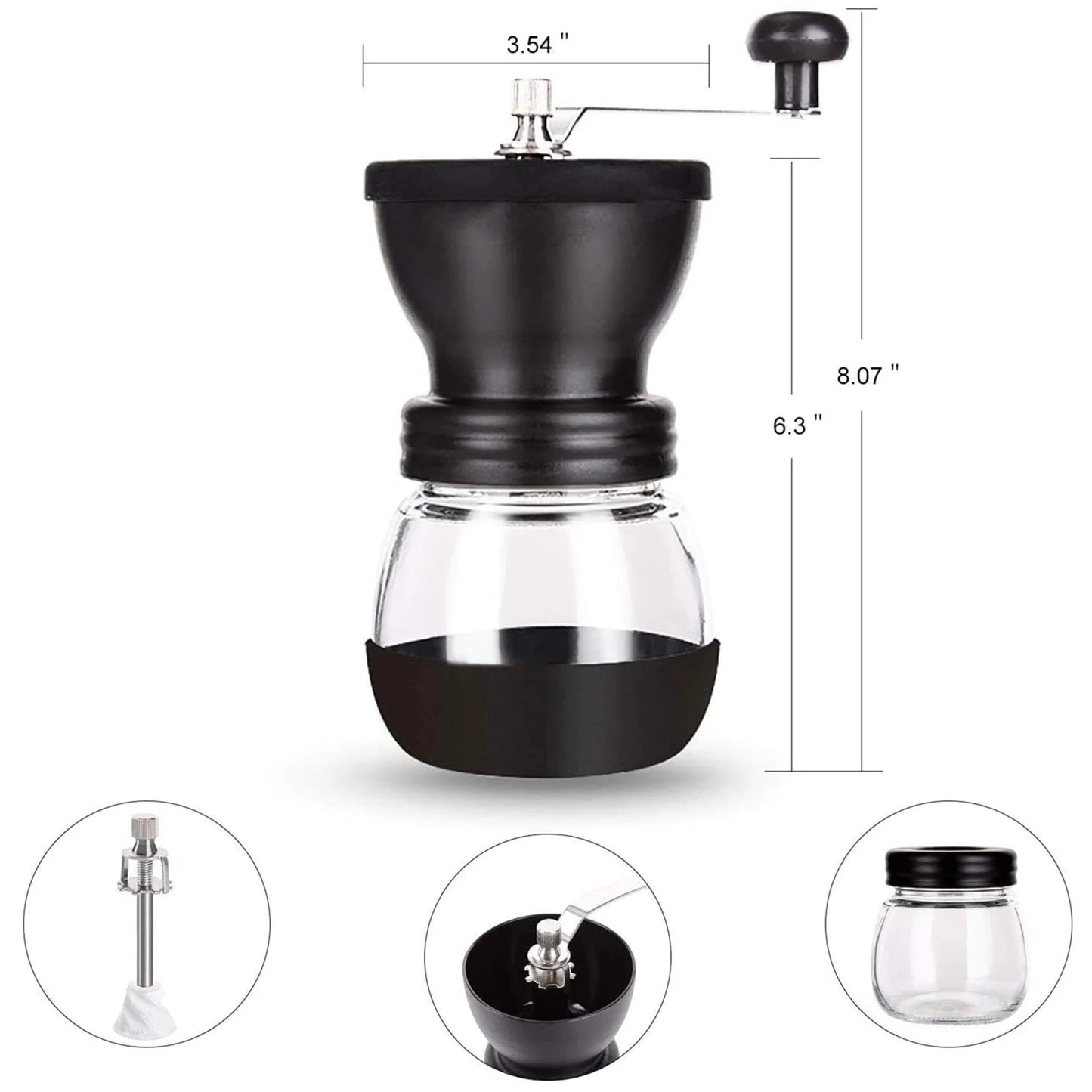 Baalaka Manual Coffee Bean Grinder Small, Ceramic Burr, 2 x 11oz Glass Jars, Stainless Steel Handle for Drip, Espresso, French Press & Turkish Brew