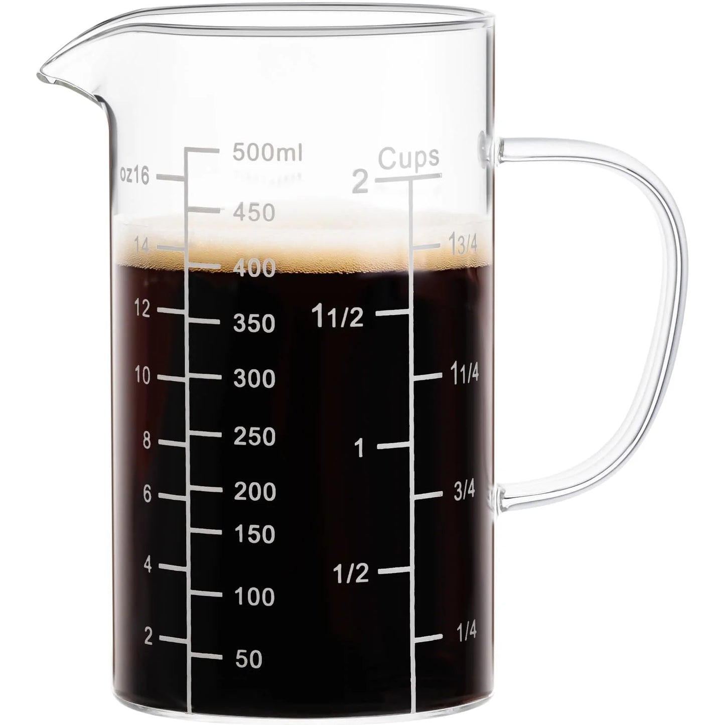 Baalaka Glass Measuring Cup, Liquid Measuring Cups with three Scale and V-Shaped Mouth 500 ml