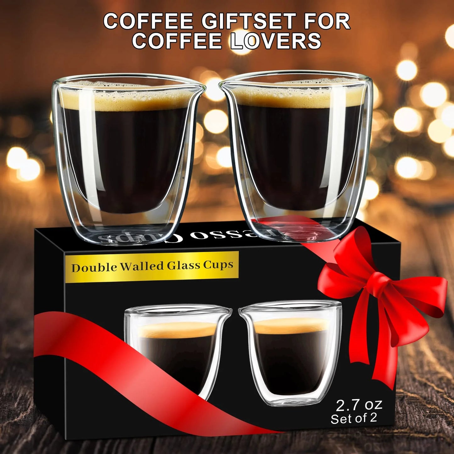 Baalaka Espresso Cups Set of 2, Double Walled Espresso Shot Glass with Spout, High Borosilicate Glass Expresso Coffee Cup, Expresso Shots Cup, Clear Glass Espresso Accessories 2.7 OZ