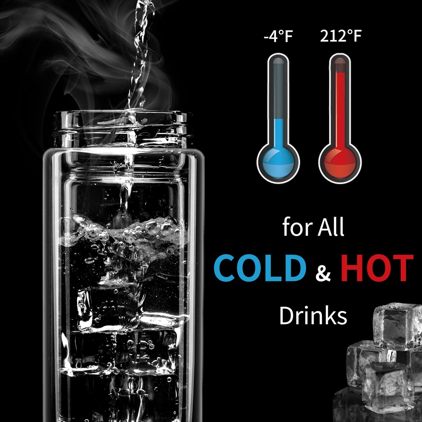 Baalaka 12oz/350ml Glass Tea Infuser Bottle, Double-Wall Borosilicate Leakproof Travel Tumbler for Loose Leaf/Herbal Tea