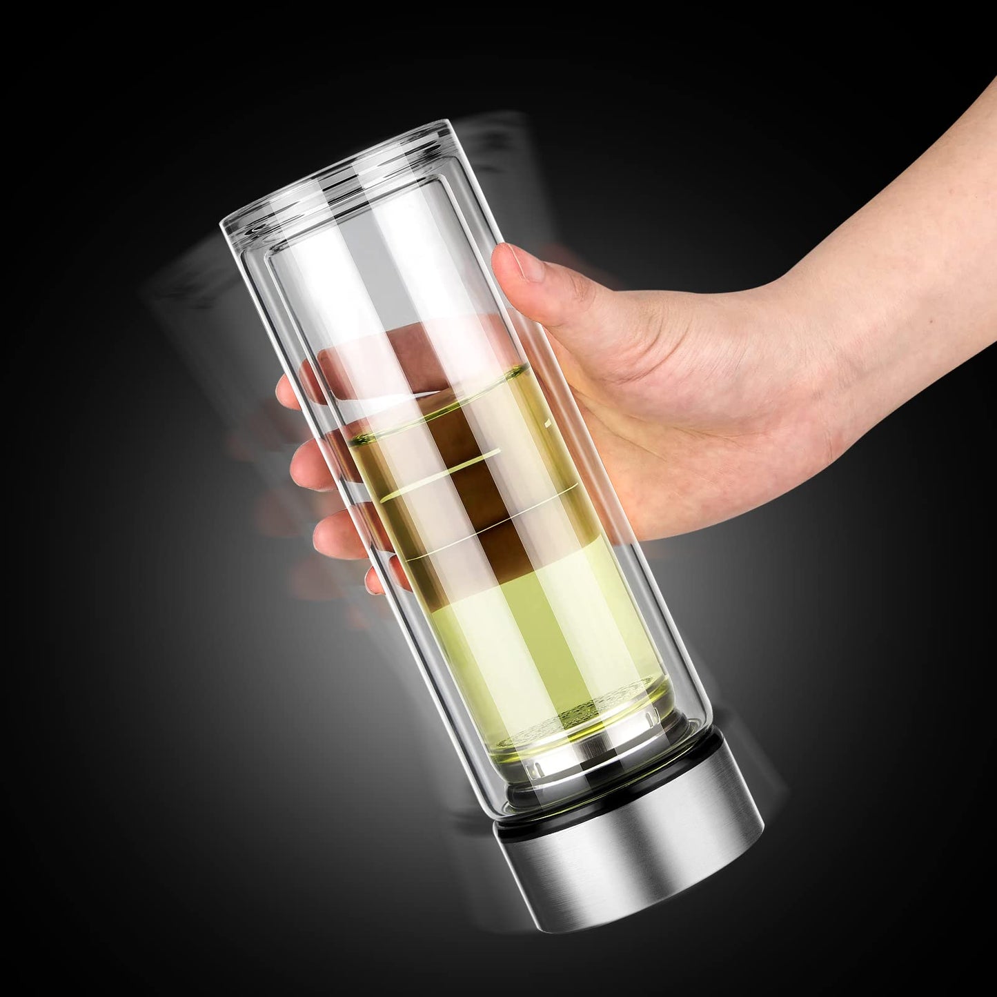 Baalaka 12oz/350ml Glass Tea Infuser Bottle, Double-Wall Borosilicate Leakproof Travel Tumbler for Loose Leaf/Herbal Tea