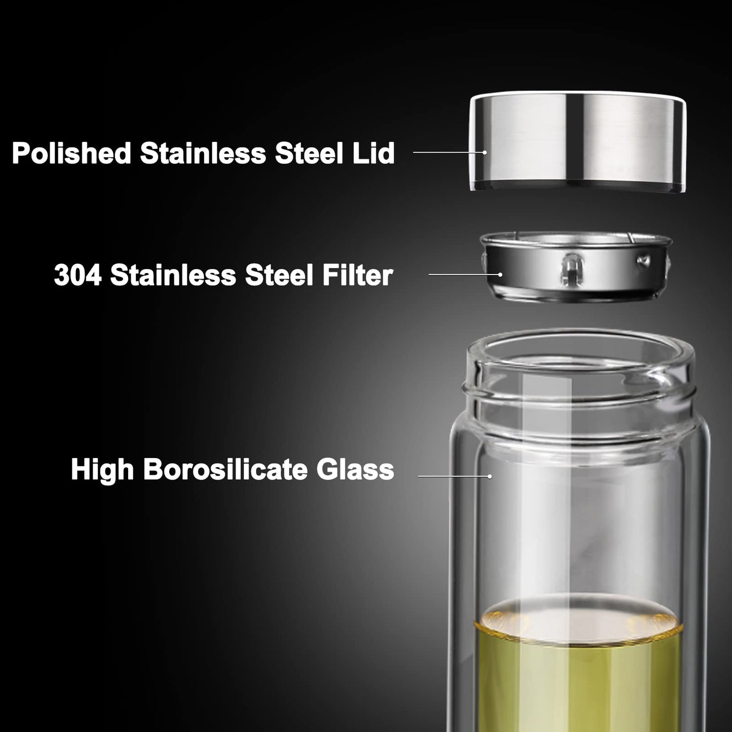 Baalaka 12oz/350ml Glass Tea Infuser Bottle, Double-Wall Borosilicate Leakproof Travel Tumbler for Loose Leaf/Herbal Tea