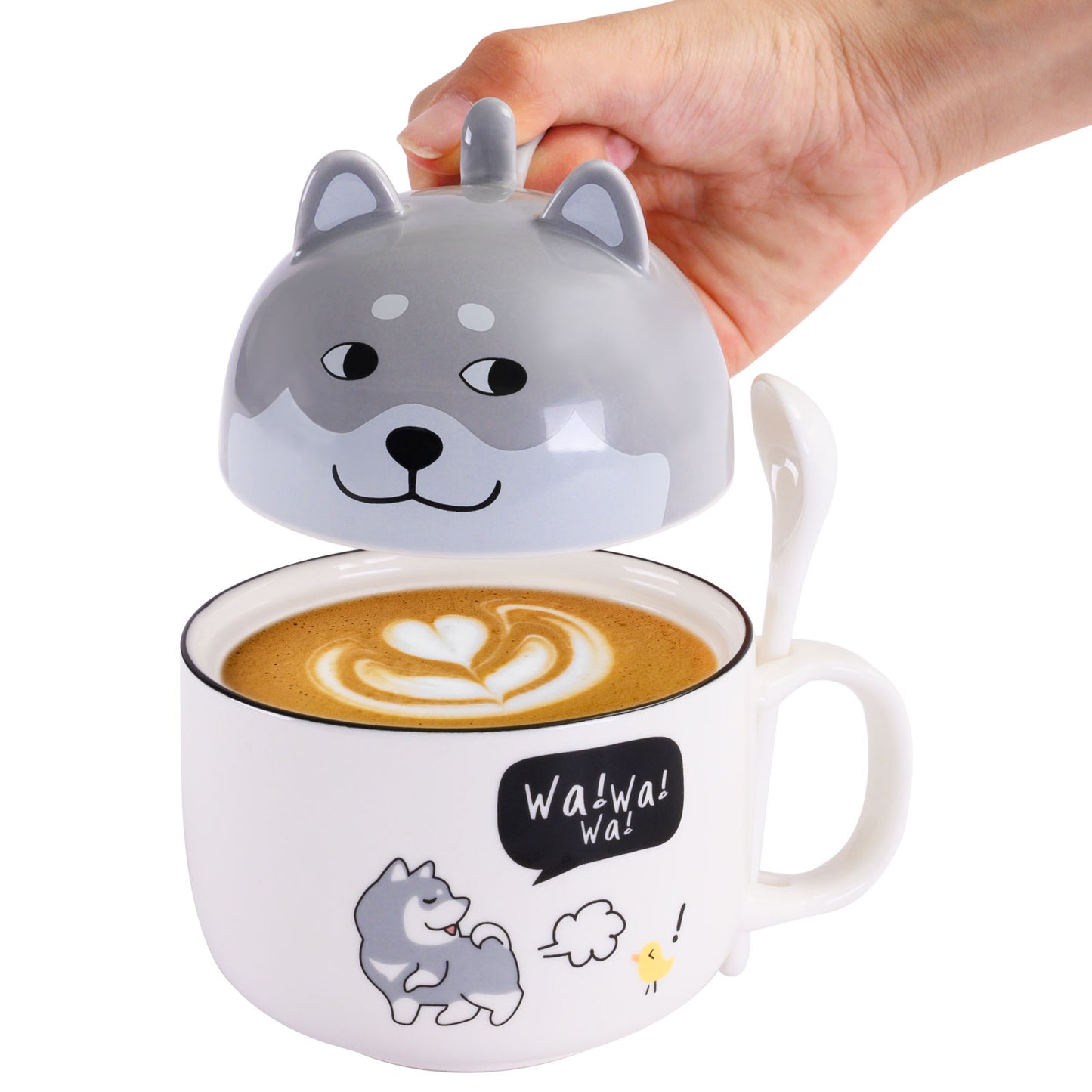 🐶Cute Dog Shaped Mug with Spoon Lid, Lid Doubles as a Second Mug, Birthday Gift🐕, Engagement Gift, Mug 12 oz Lid 5 oz