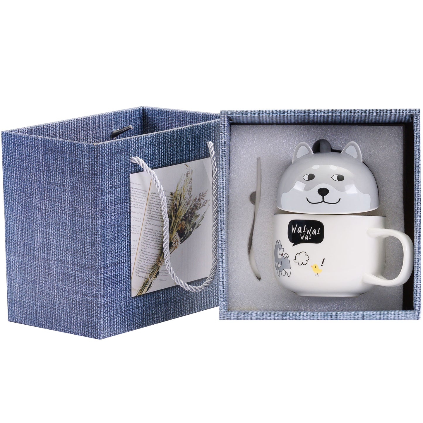 🐶Cute Dog Shaped Mug with Spoon Lid, Lid Doubles as a Second Mug, Birthday Gift🐕, Engagement Gift, Mug 12 oz Lid 5 oz