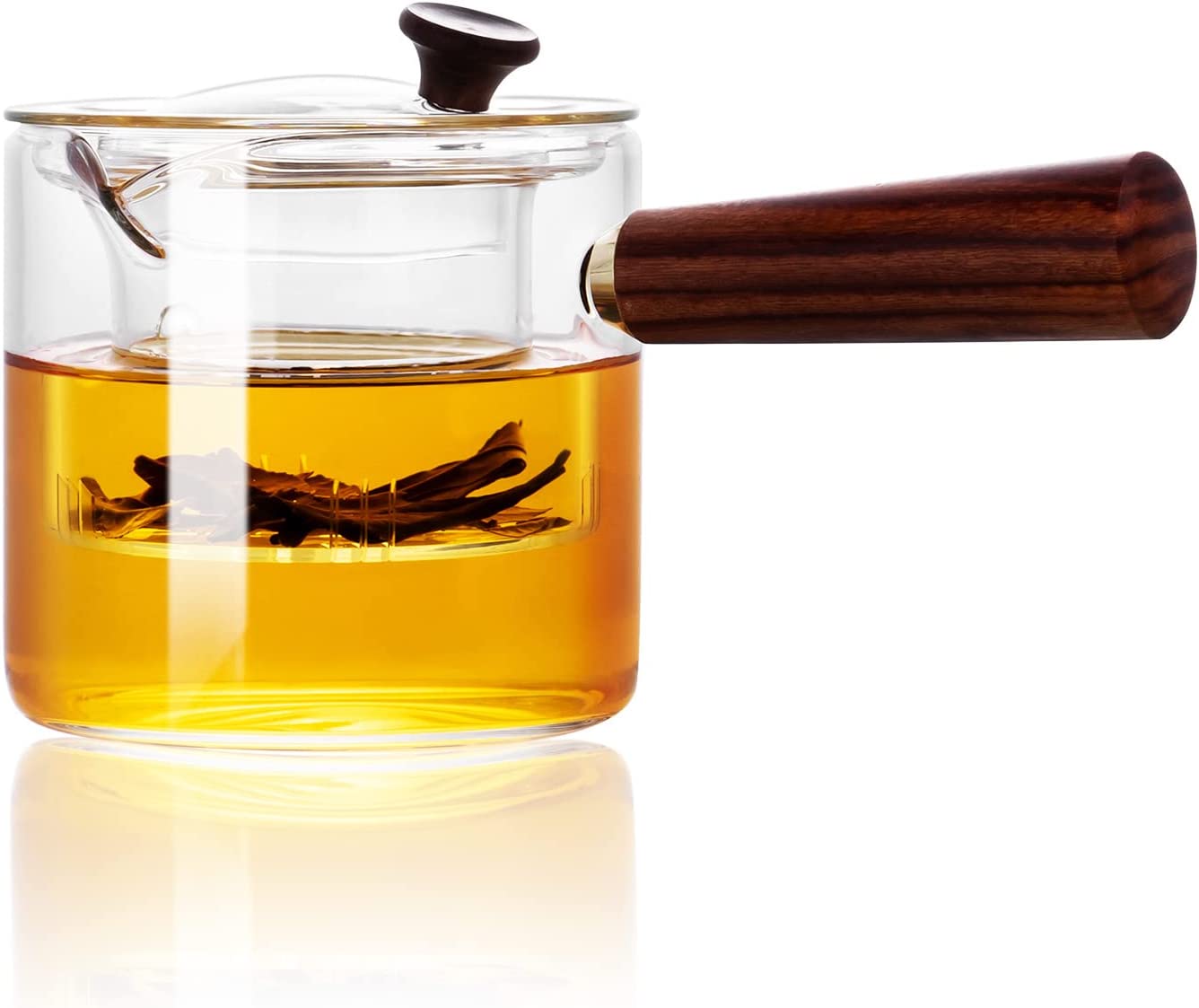 PARACITY Glass Teapot with Infuser, Japanese Tea pot Stovetop Safe, Clear Tea Kettle with Wooden Handle, Blooming and Loose Leaf Tea Maker for Camping, Travel 19 oz 550 ml