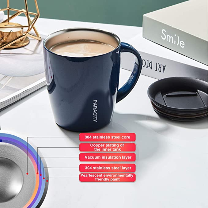 PARACITY Insulated Coffee Mug Stainless Steel Coffee Mug with Lid Handle