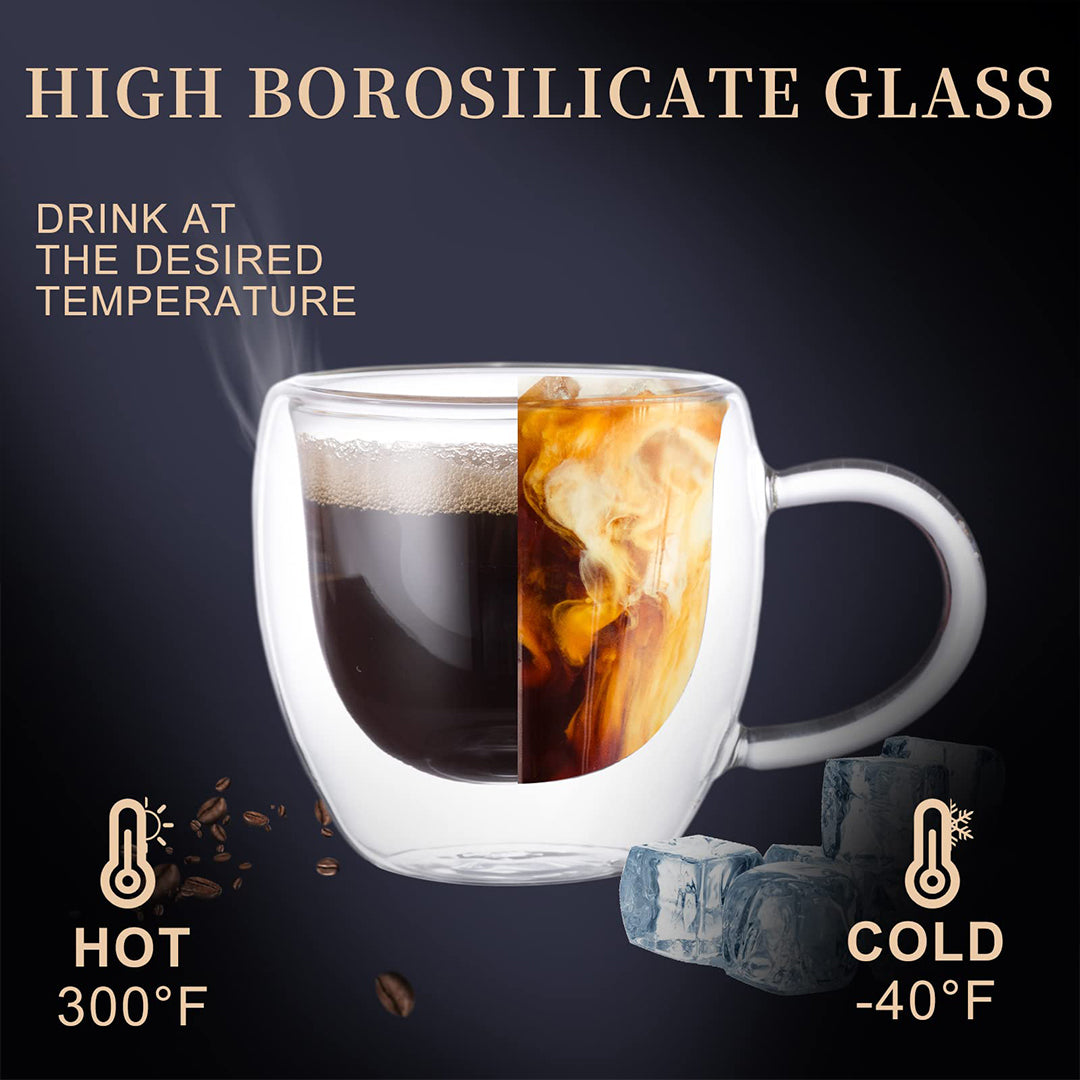 PARACITY Espresso Cups Set Of 2, Double Wall Insulated Glass Coffee Mugs 5.5 OZ