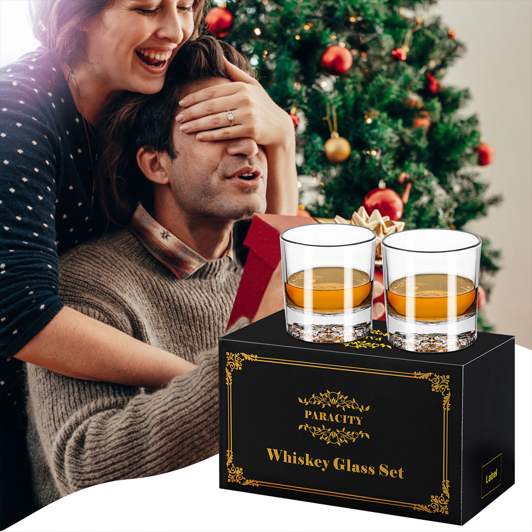 PARACITY Whiskey Glasses,10.6oz Old Fashioned Glasses for Whiskey, Gin, Vodka, Whiskey Glasses Set of 2, Gift for Men, Father's Day Gift