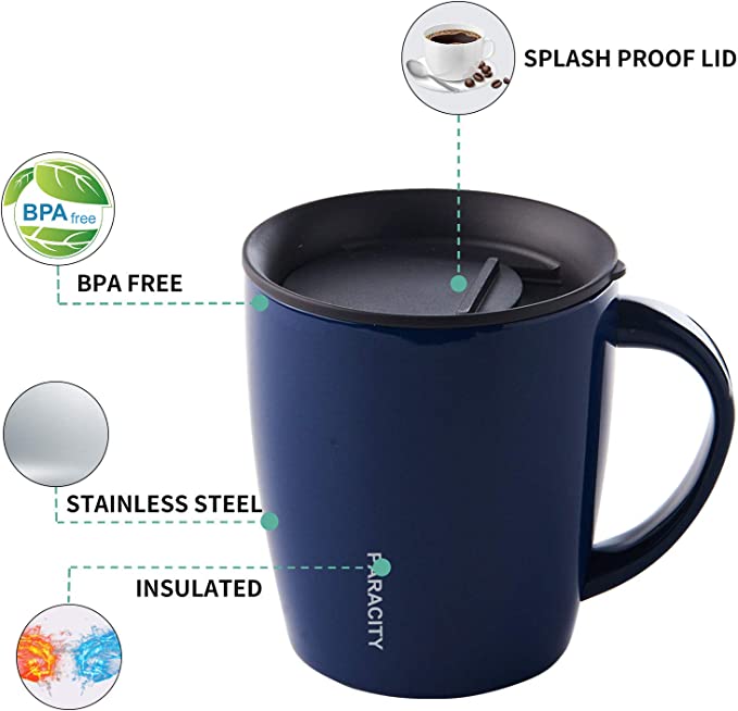 PARACITY Insulated Coffee Mug Stainless Steel Coffee Mug with Lid Handle