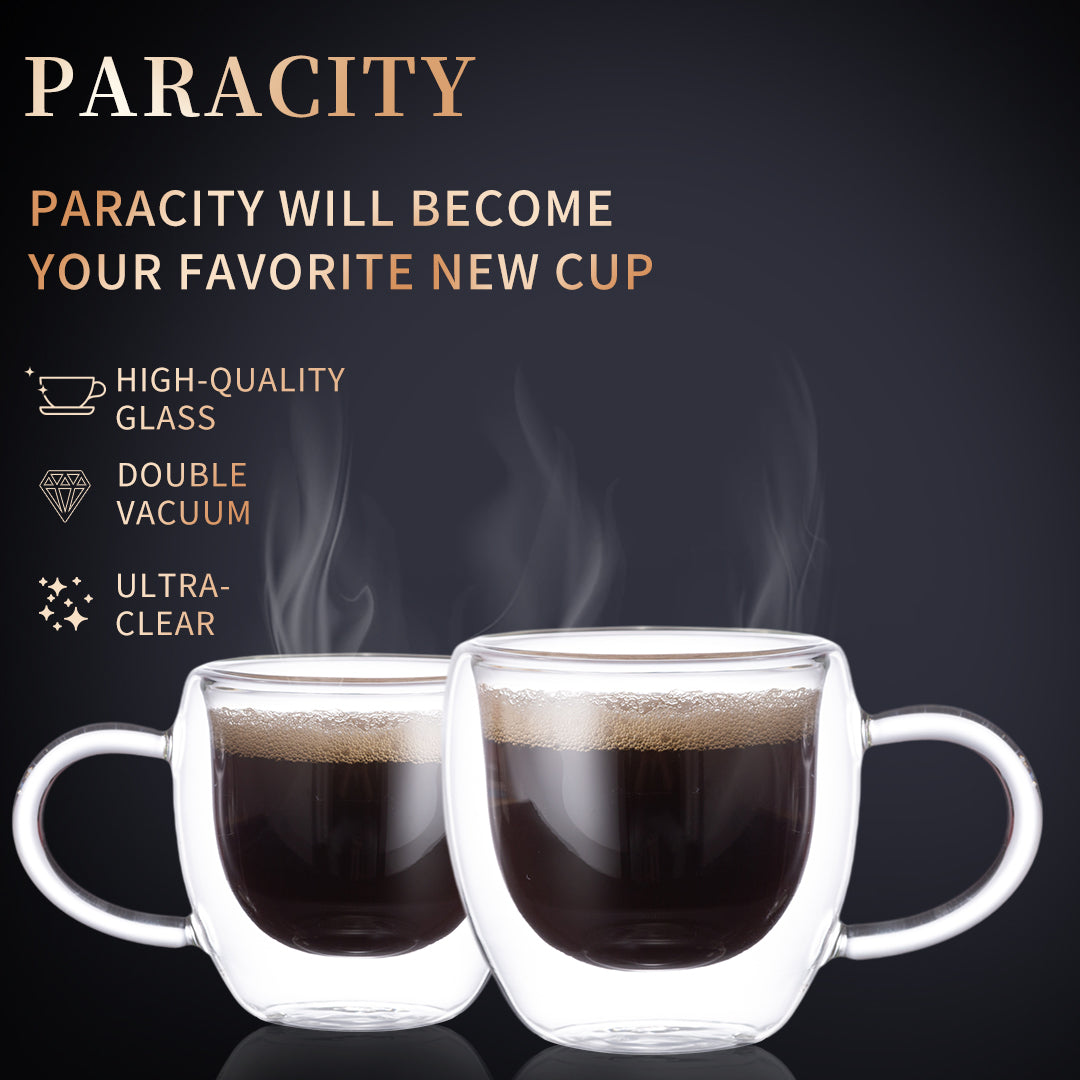 PARACITY Espresso Cups Set Of 2, Double Wall Insulated Glass Coffee Mugs 5.5 OZ
