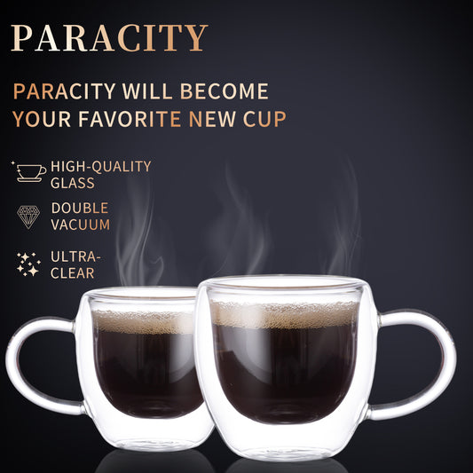 PARACITY Espresso Cups Set Of 2, Double Wall Insulated Glass Coffee Mugs 5.5 OZ