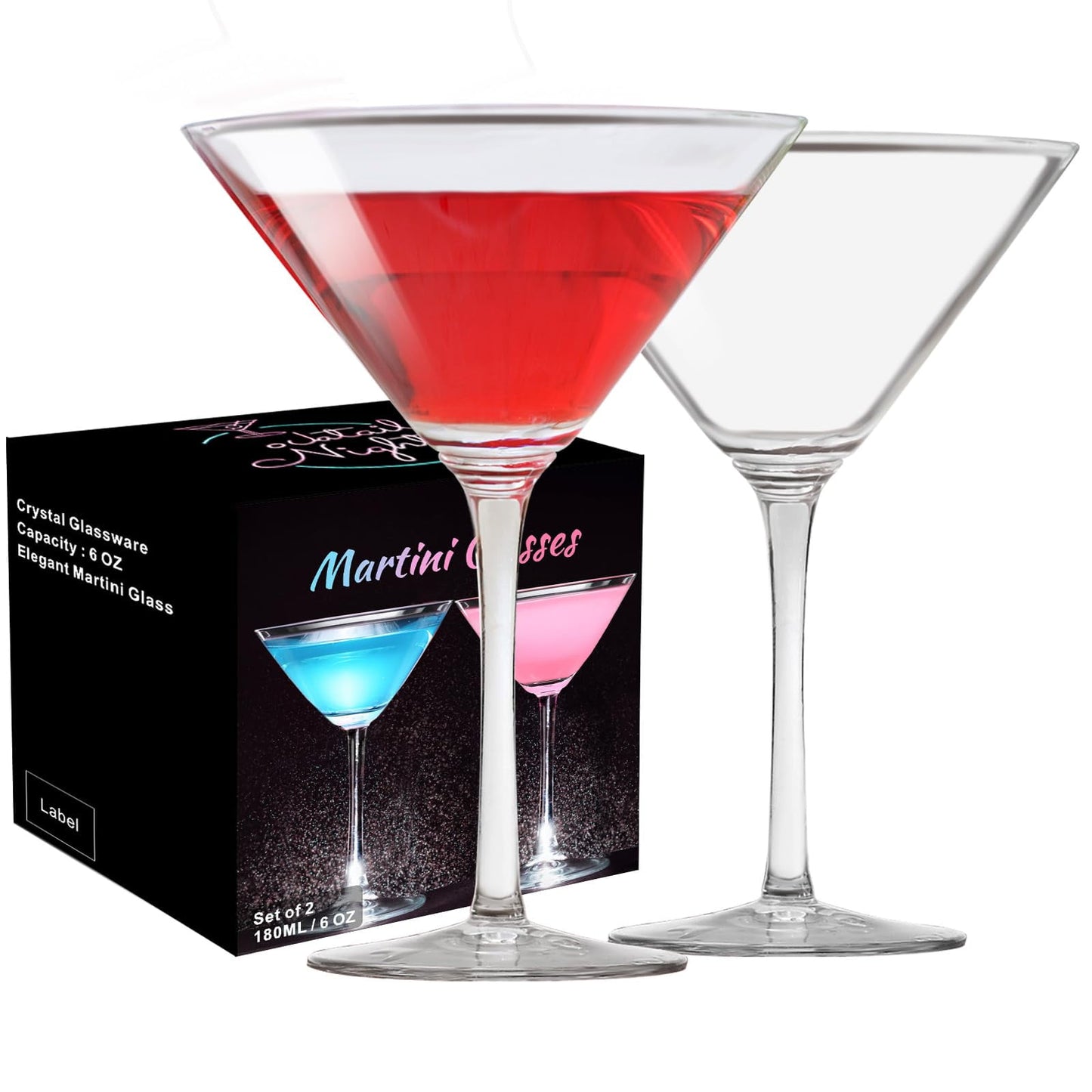 Baalaka Martini Glasses Set of 2, Coupe Glasses, Hand Blown Premium Martini Glasses, Perfect for Cocktails, Martinis, Margaritas, Parties, Catering Boxes and Gifts(8 OZ/240ML)