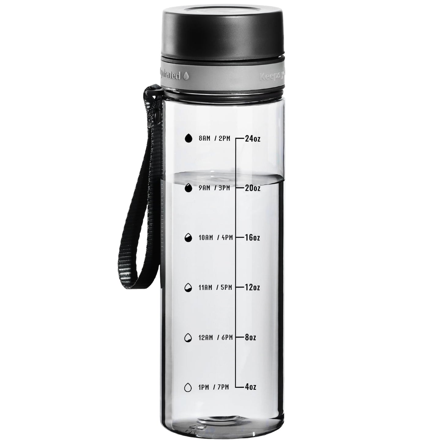 Baalaka 28oz Water Bottle with Time Marker & Strap - BPA-Free Clear Plastic for Gym, Fitness, Hiking, Dishwasher Safe