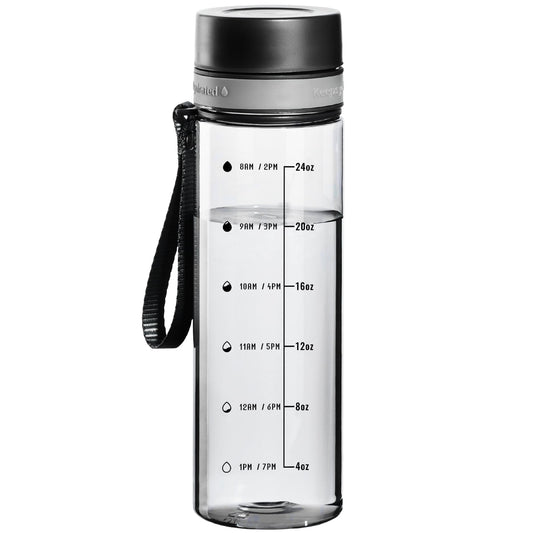 Baalaka 28oz Water Bottle with Time Marker & Strap - BPA-Free Clear Plastic for Gym, Fitness, Hiking, Dishwasher Safe