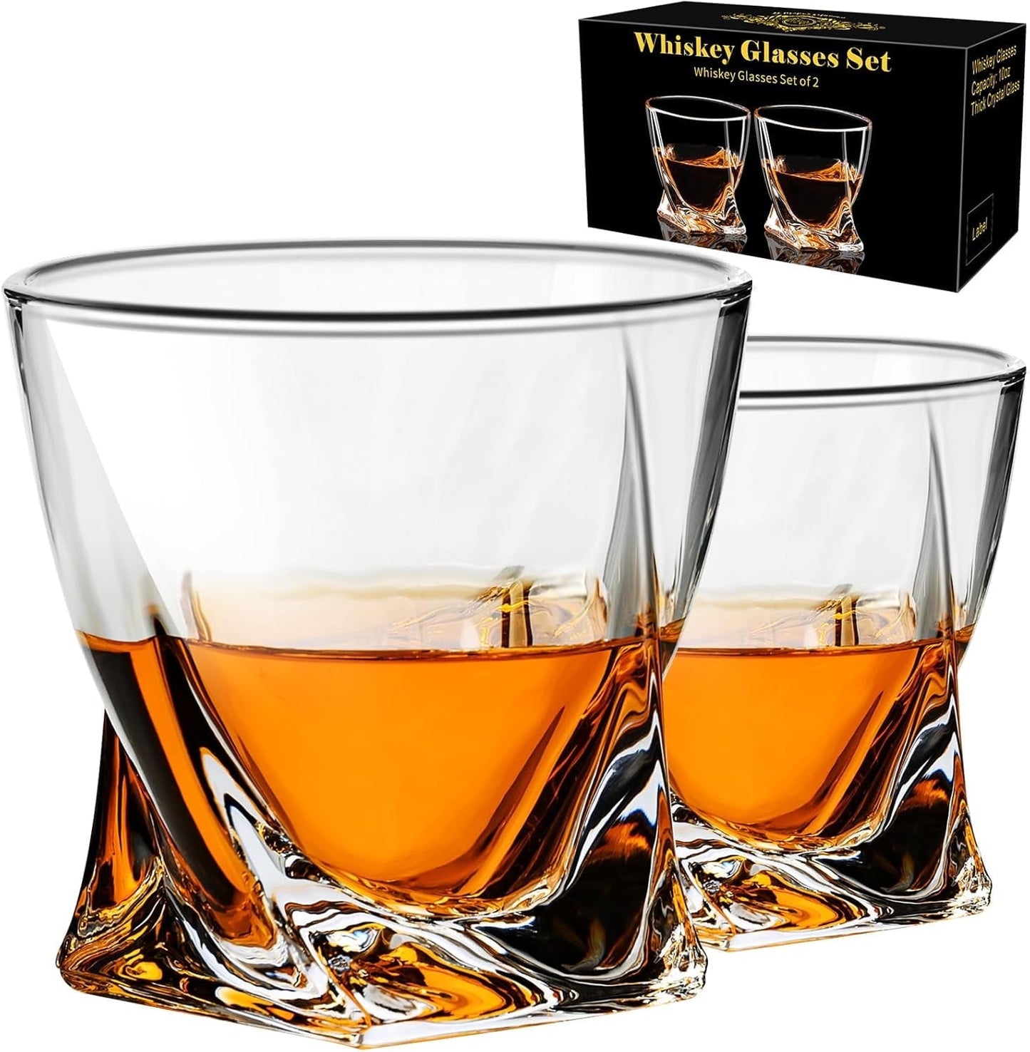 Baalaka Whiskey Glasses Set of 2, Old Fashioned Cocktail Glass, 10 OZ Whiskey Glasses, Bourbon Glasses, Rocks Glasses for Scotch, Liquor Vodka, Bourbon, Whiskey Gifts for Men, Husband, Boyfriend