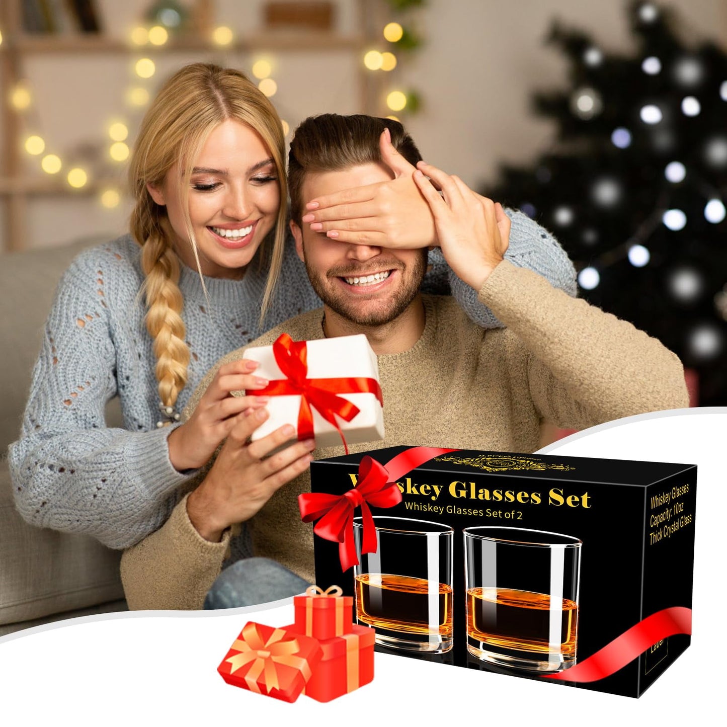 Baalaka 10oz Whiskey Glasses Set of 2, Old Fashioned Cocktail Glass