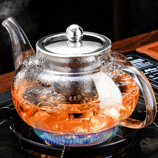 Baalaka Glass Teapot 20oz/600ml, Borosilicate Stovetop & Travel, Stainless Infuser for Blooming/Loose Tea