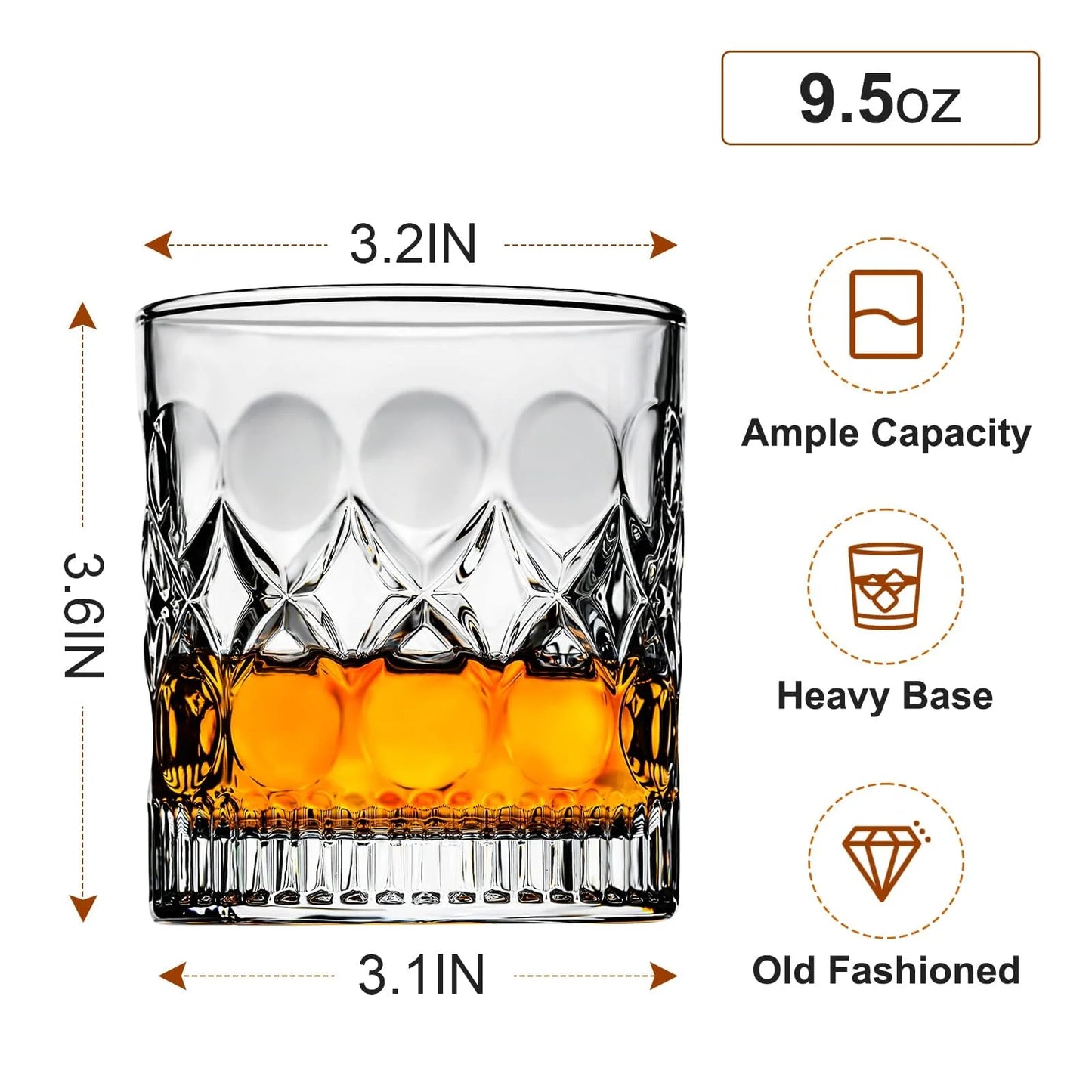 Baalaka Whiskey Glasses Set of 2,christmas gift, Old Fashioned Glasses, Rocks Glasses, Bourbon Glasses, Suitable for use in Bars, Parties, and Homes, The Right Gift for Men, Father 's Day Gift