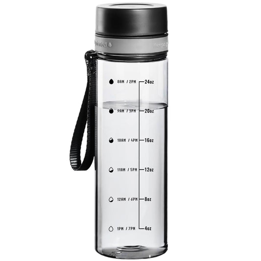 Baalaka 28oz Water Bottle with Time Marker & Strap - BPA-Free Clear Plastic for Gym, Fitness, Hiking, Dishwasher Safe