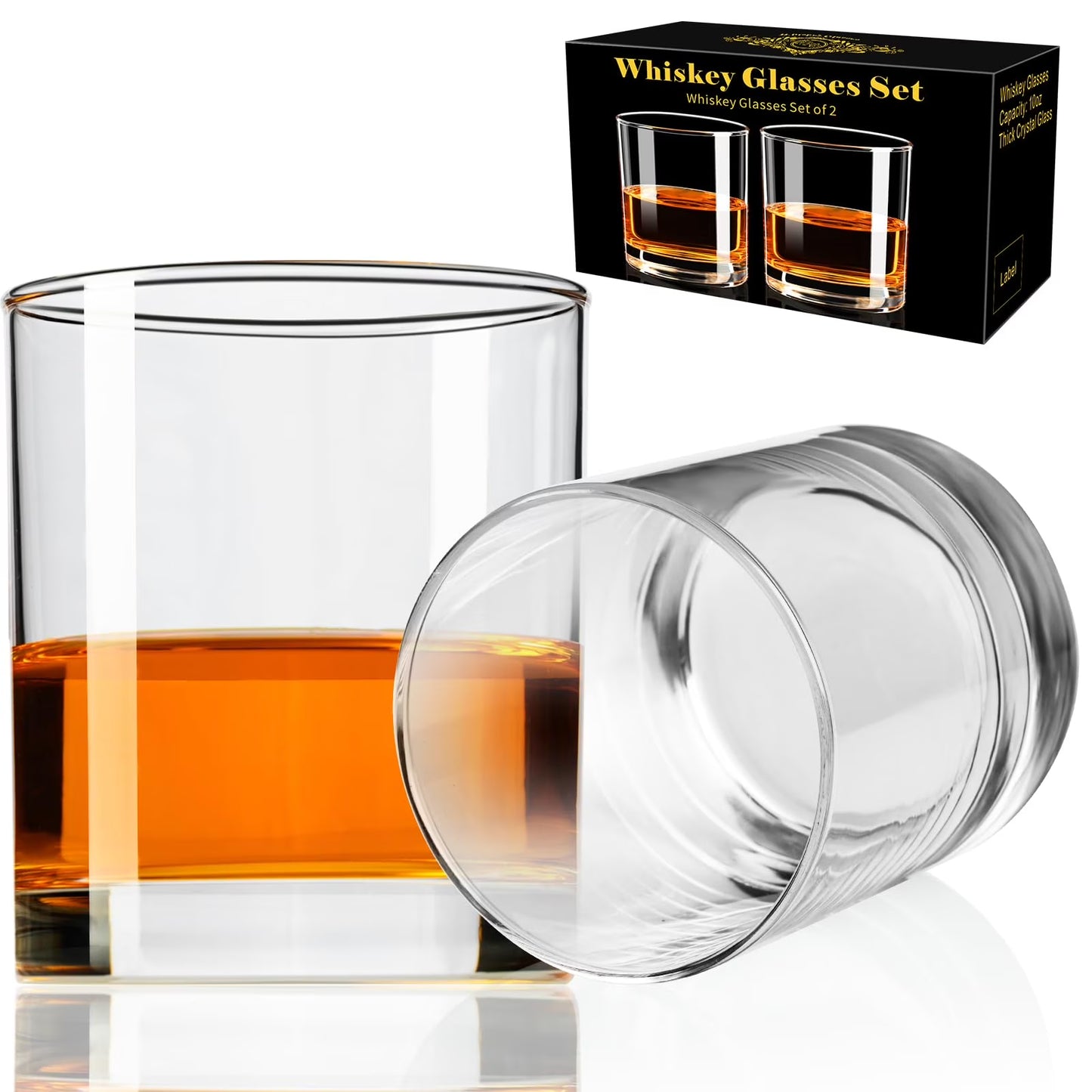 Baalaka 10oz Whiskey Glasses Set of 2, Old Fashioned Cocktail Glass