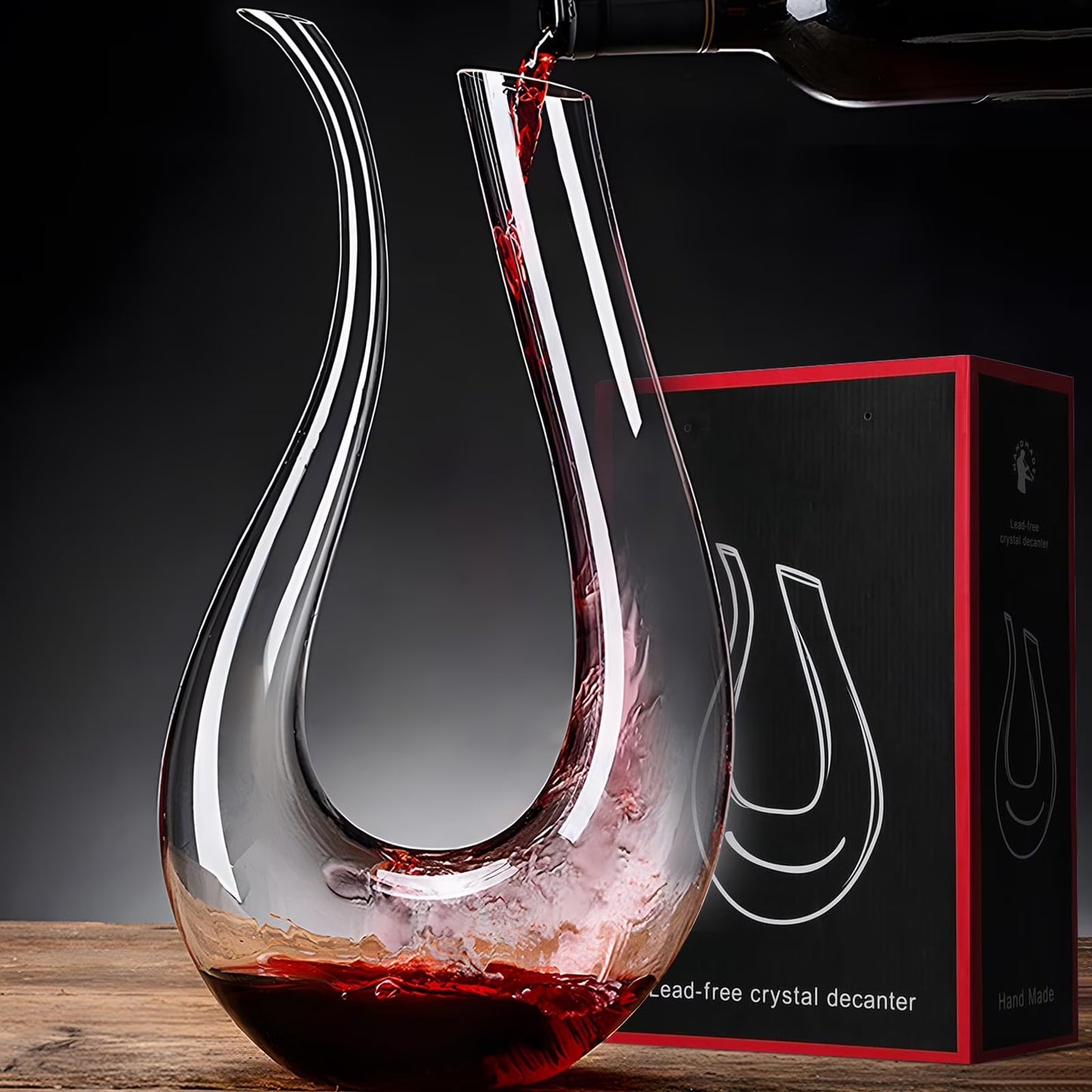Baalaka Wine Decanter, Hand Blown Lead-Free Crystal Glass Red Wine Decanter