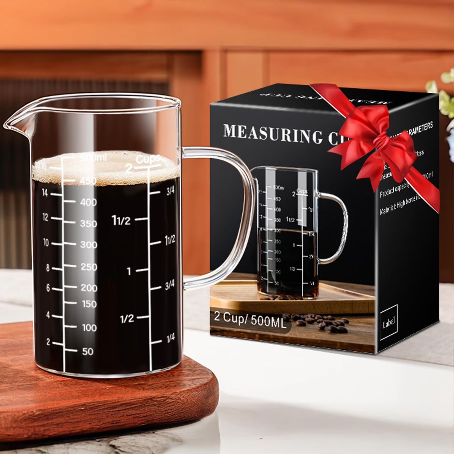 Baalaka Glass Measuring Cup, Liquid Measuring Cups with three Scale and V-Shaped Mouth 500 ml