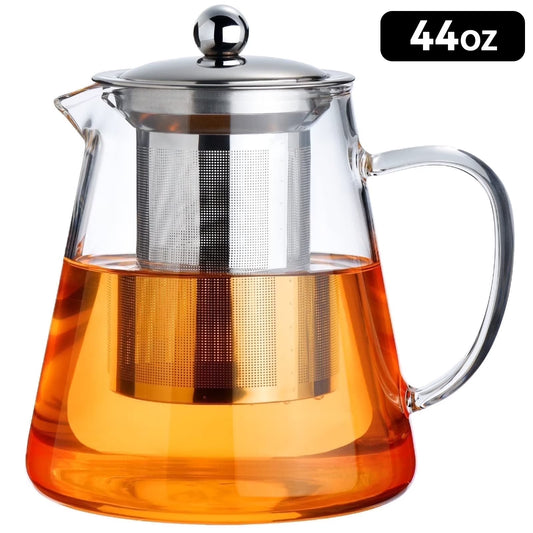 Baalaka Borosilicate Glass Stovetop Teapot 44oz/1300ml w/Removable Steel Inf