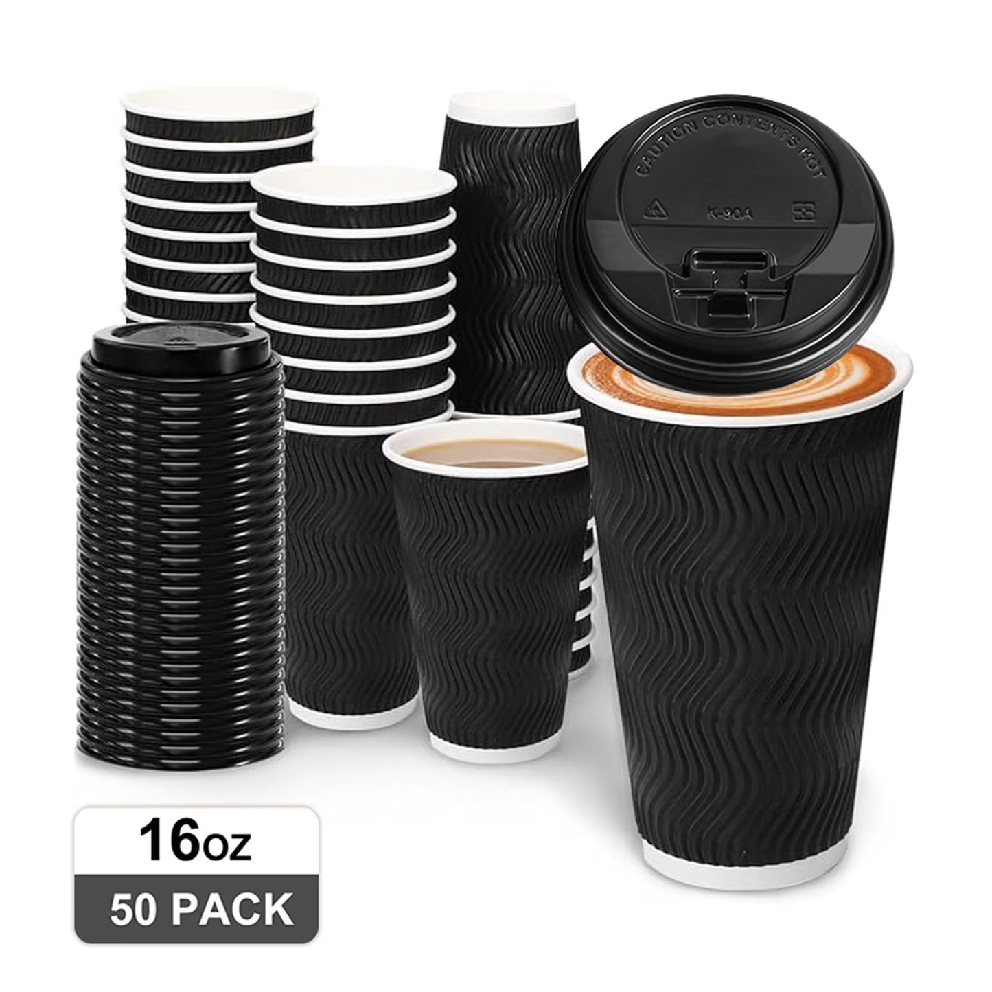 Baalaka 16oz Double-Walled Insulated Paper Cups, 50 Count, Leak-Proof Disposable Cups for Coffee, Tea, and Cold Beverages