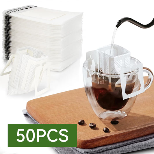 Baalaka 50Pcs Coffee Filter Bag, Hanging Ear Design, Disposable Single Serve Filters, Pour over Compatible