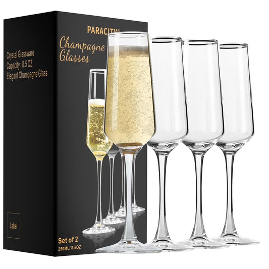 Baalaka Champagne Flutes, Champagne Glasses Set of 4, Elegant 8.5oz glass champagne flutes, Gift for Birthday, Wedding, Christmas, Valentine's Day