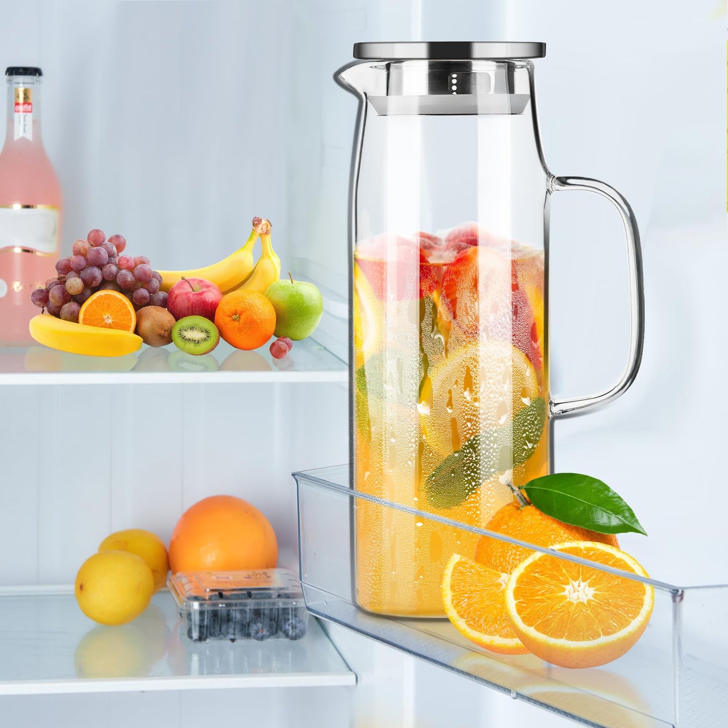 Baalaka 50oz/1.5L High Borosilicate Glass Pitcher - Hot/Cold Dispenser for Iced Tea, Lemonade, Juice & Milk - Easy Clean & Fridge Shelf Use