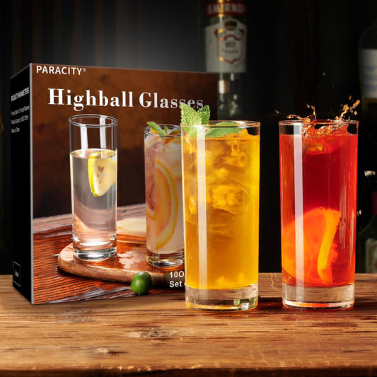 Baalaka Clear Highball Glasses Set of 2 - 10oz Tall Tumbler for Cocktail, Mojito & Iced Coffee, Bar & Home Glassware