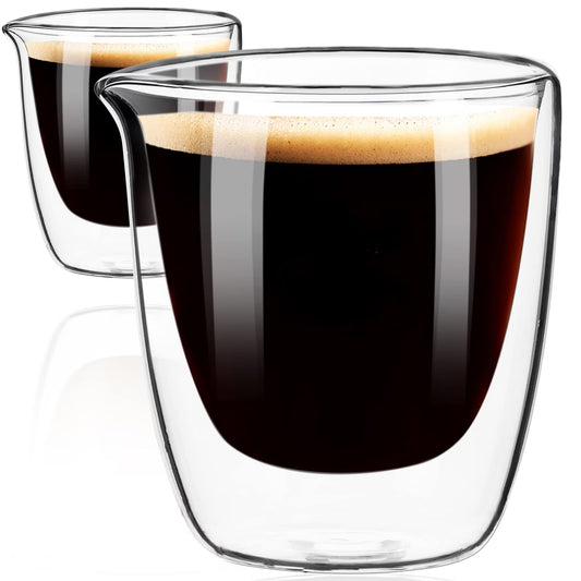 Baalaka Espresso Cups Set of 2, Double Walled Espresso Shot Glass with Spout, High Borosilicate Glass Expresso Coffee Cup, Expresso Shots Cup, Clear Glass Espresso Accessories 2.7 OZ