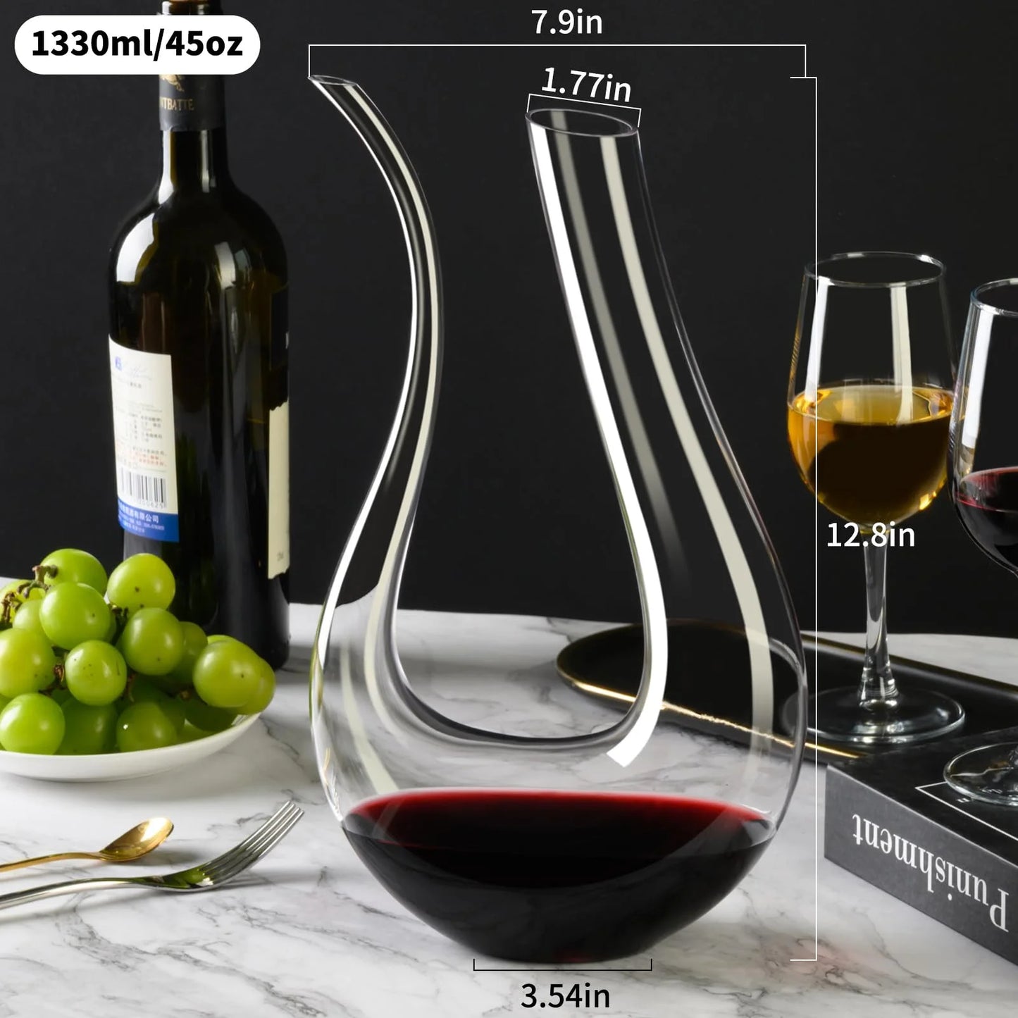 Baalaka Wine Decanter, Hand Blown Lead-Free Crystal Glass Red Wine Decanter