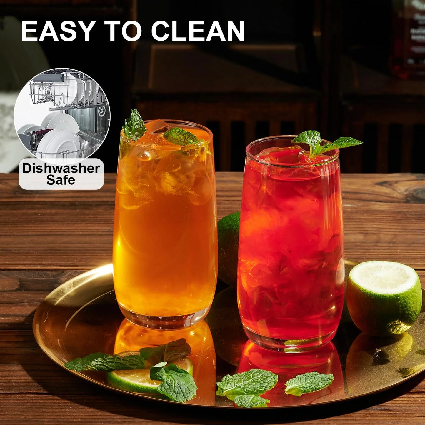 Baalaka Highball Glasses Set of 2, Drinking Glasses 12 oz