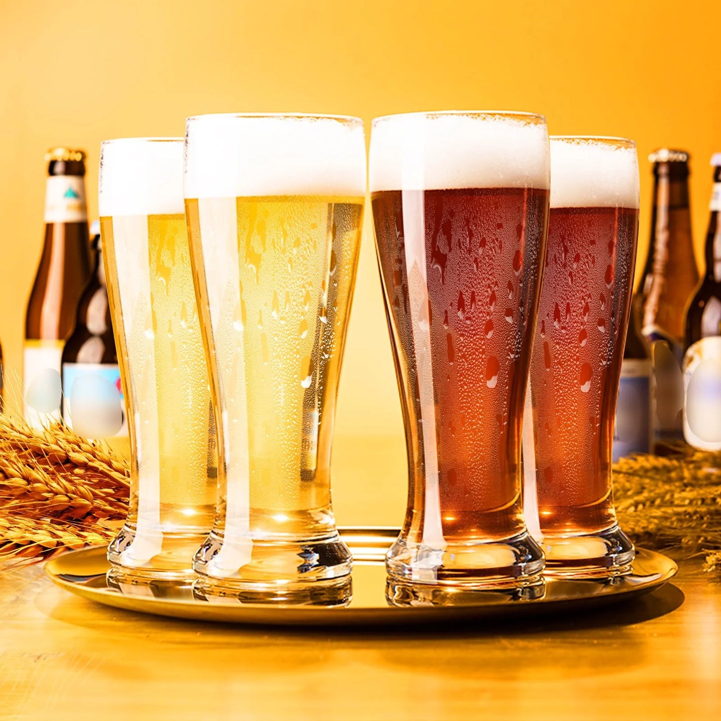 Baalaka 16 oz Beer Glasses Set of 4 (Pint & Pilsner), Wheat Beer Drinking Gift for Men