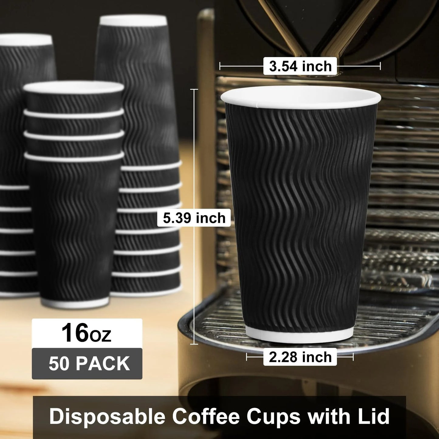 Baalaka 16oz Double-Walled Insulated Paper Cups, 50 Count, Leak-Proof Disposable Cups for Coffee, Tea, and Cold Beverages