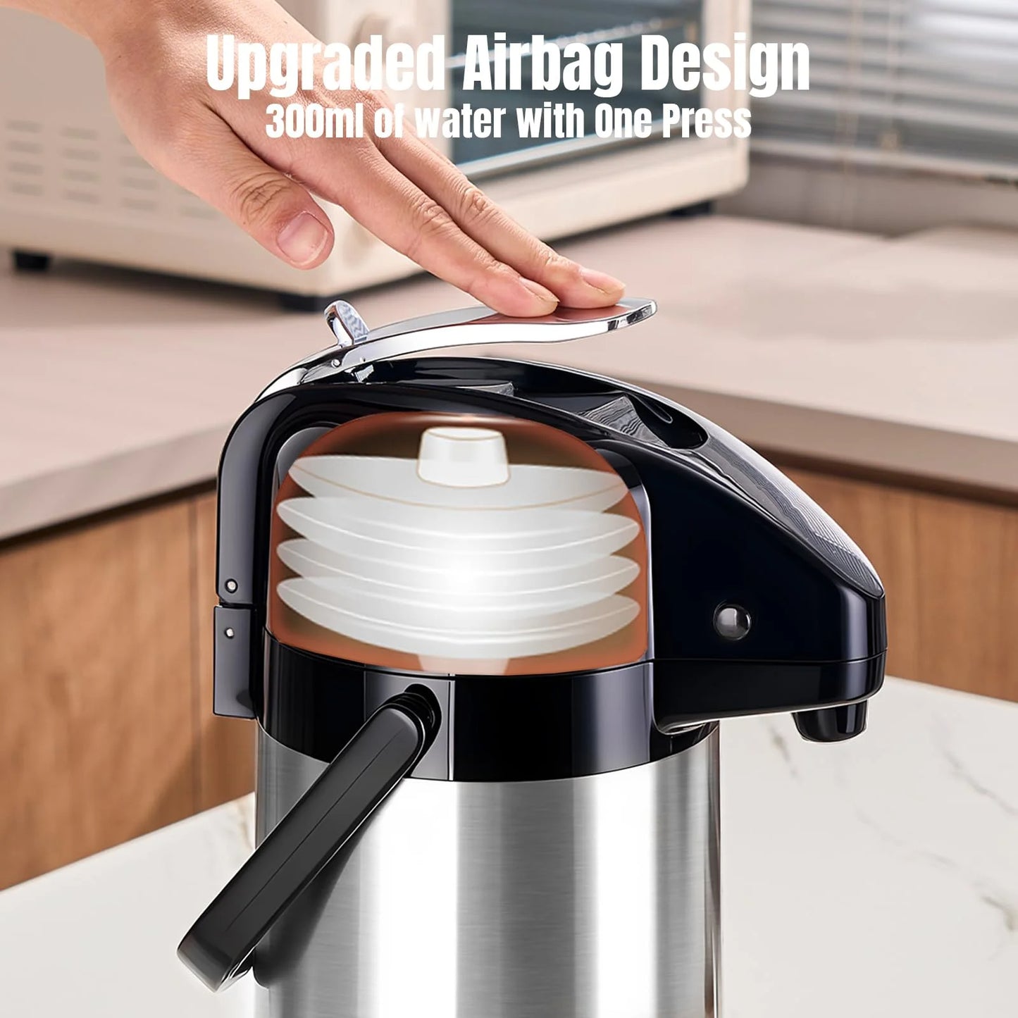 Baalaka 84oz (2.5L) Airpot Coffee Carafe with Pump, Stainless Steel Insulated Thermal Carafe Coffee Dispenser for Hot/ Cold Beverages