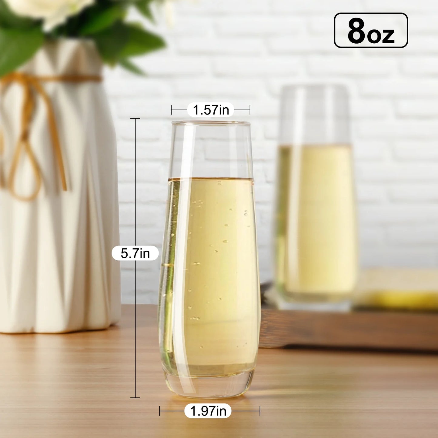 Baalaka Stemless Champagne Glasses Set of 4 - 8oz Lead-Free Glass for Weddings, Birthdays, Holidays