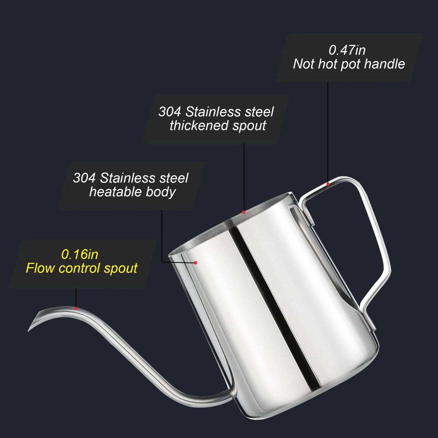 Baalaka Pour Over Kettle, Gooseneck Spout Coffee Tea Pot,12OZ Hanging Ear Hand Blunt Long Narrow Drip Cup Gooseneck Kettle