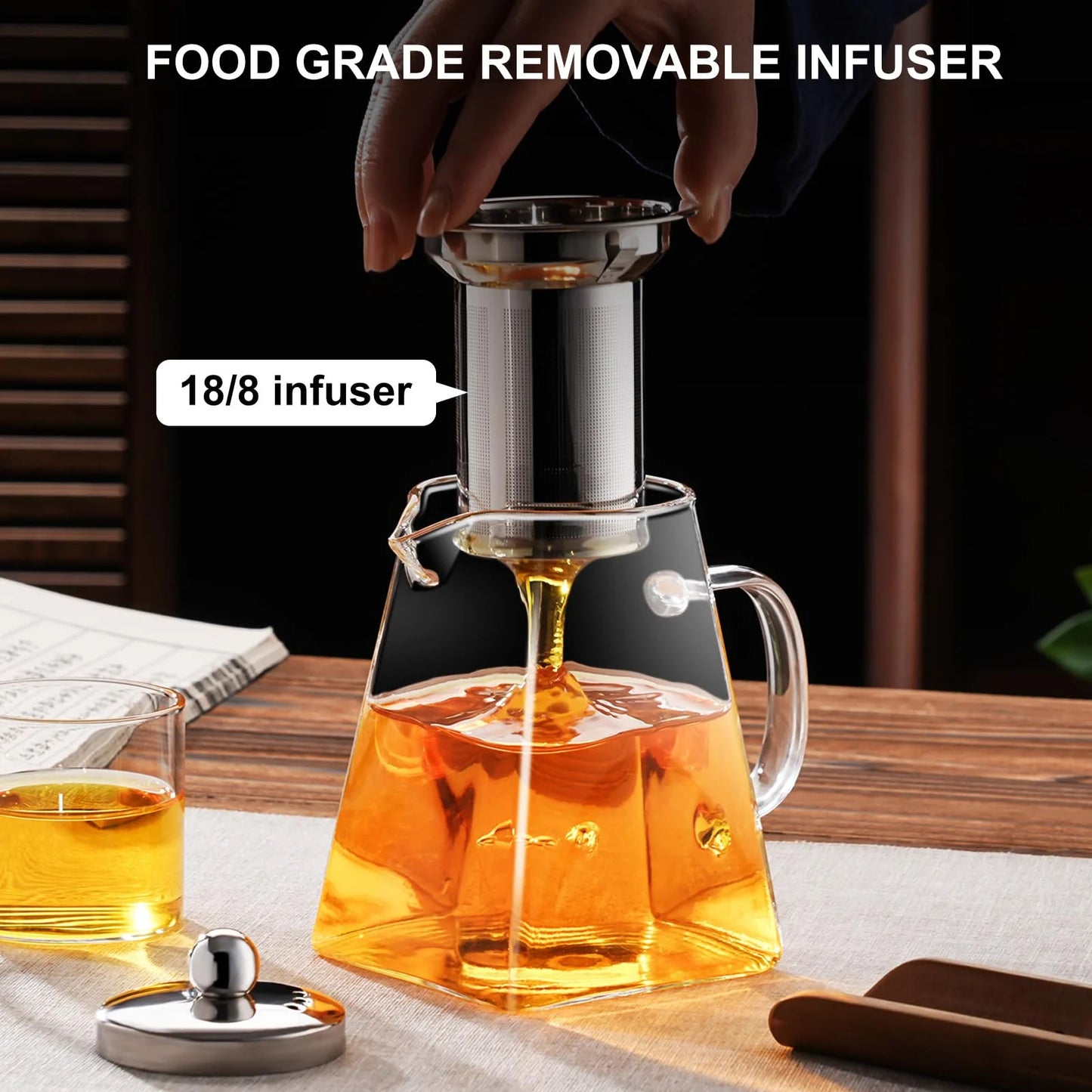 Baalaka Glass Teapot Stovetop 18.6oz with, Borosilicate Clear Tea Kettle with Removable 18/8 Stainless Steel Infuser