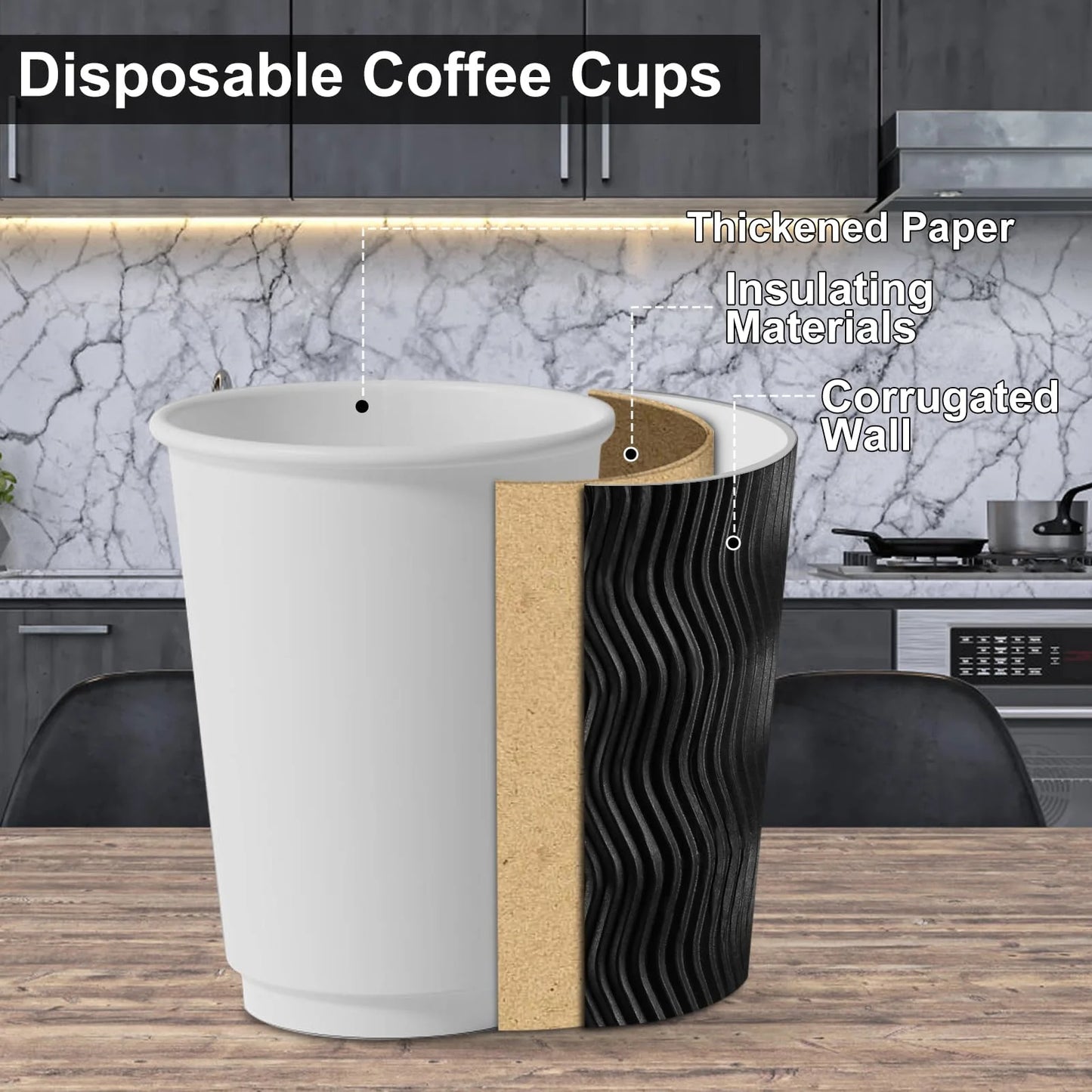 Baalaka 16oz Double-Walled Insulated Paper Cups, 50 Count, Leak-Proof Disposable Cups for Coffee, Tea, and Cold Beverages