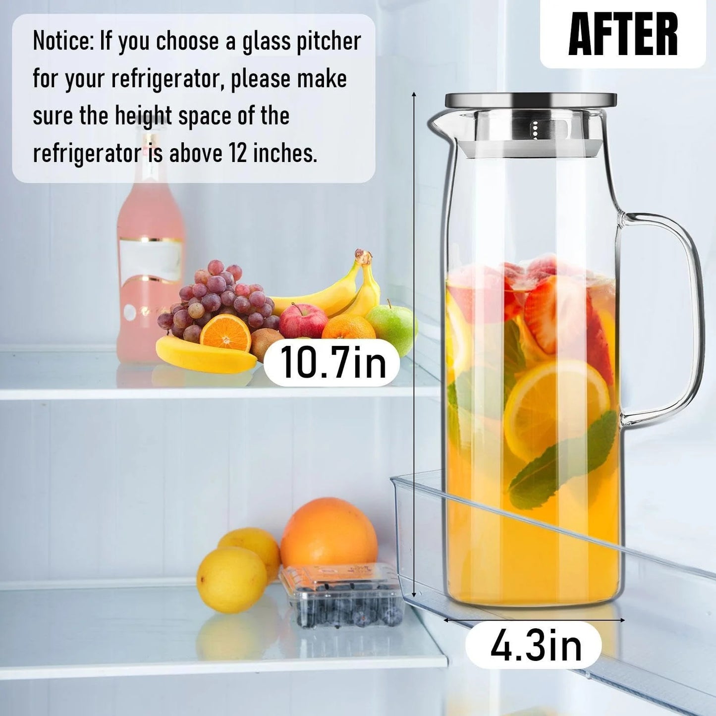 Baalaka 50oz/1.5L High Borosilicate Glass Pitcher - Hot/Cold Dispenser for Iced Tea, Lemonade, Juice & Milk - Easy Clean & Fridge Shelf Use